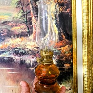 Vintage Small Amber Glass Oil Lamp